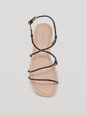 Old Navy Black Faux Leather Asymmetric Strappy Sandals Size 8